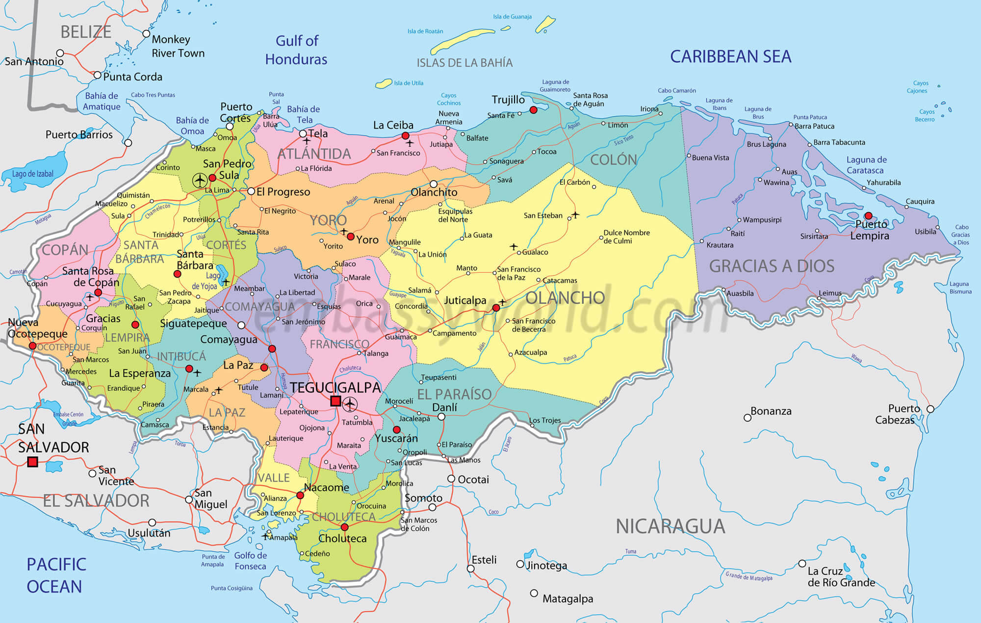 Regional Map of Honduras